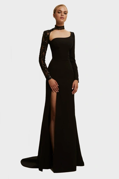 Shop Milla Trumpet Gown With Detachable Sleeve In Black