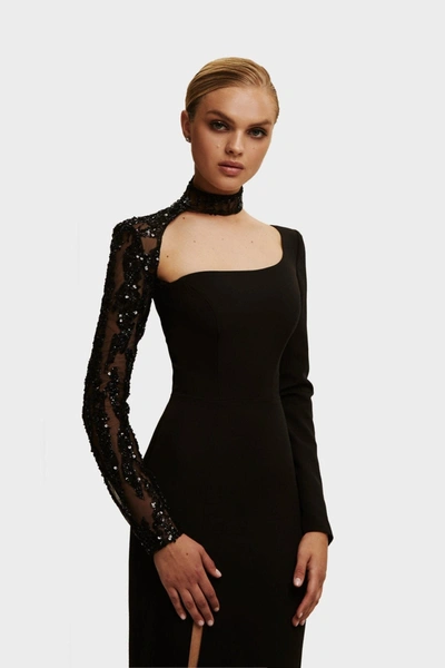 Milla Trumpet Gown With Detachable Sleeve In Black