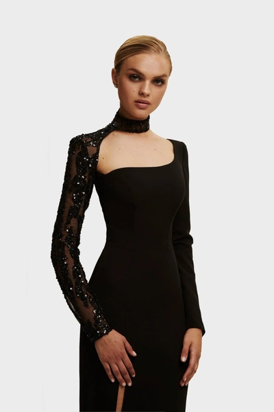Milla Trumpet Gown With Detachable Sleeve In Black