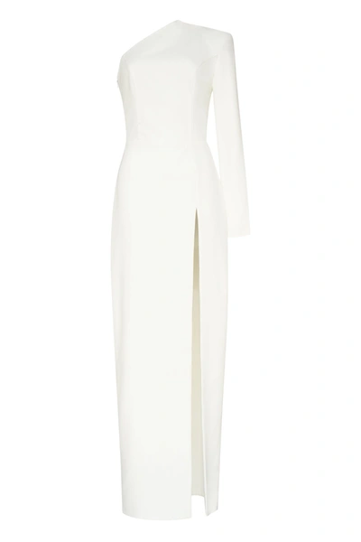 Shop Milla White Long-sleeved Dress With Sharp Shoulder Cut
