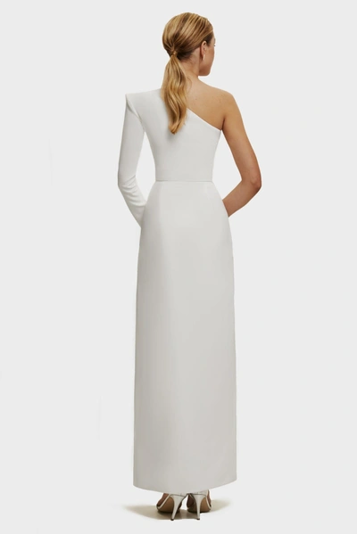 Shop Milla White Long-sleeved Dress With Sharp Shoulder Cut