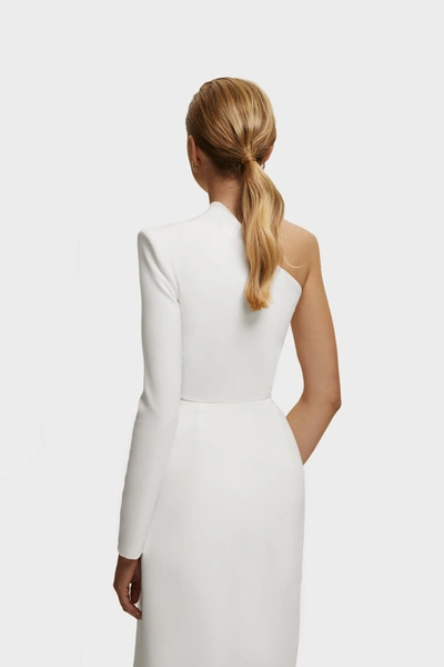 Shop Milla White Long-sleeved Dress With Sharp Shoulder Cut