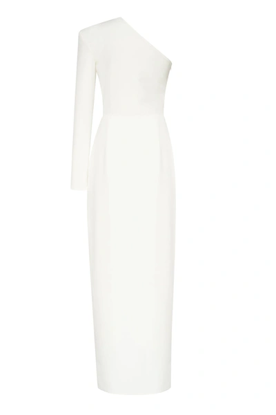 Shop Milla White Long-sleeved Dress With Sharp Shoulder Cut