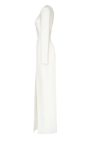 Shop Milla White Long-sleeved Dress With Sharp Shoulder Cut