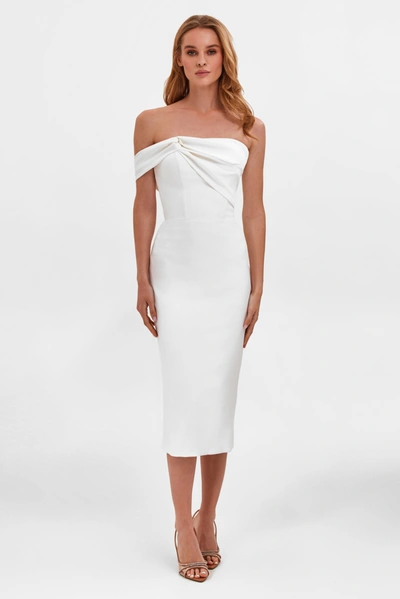 Milla Ivory Classy Midi Dress With Open Neckline In White