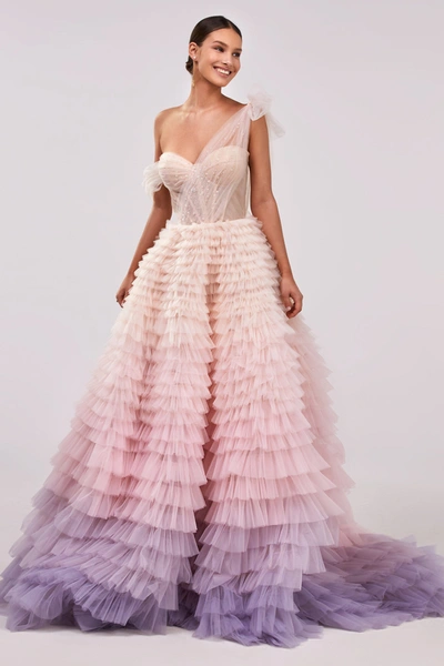 Shop Milla Charming Ball Gown With The Frill-layered Ombre Maxi Skirt In Lavender