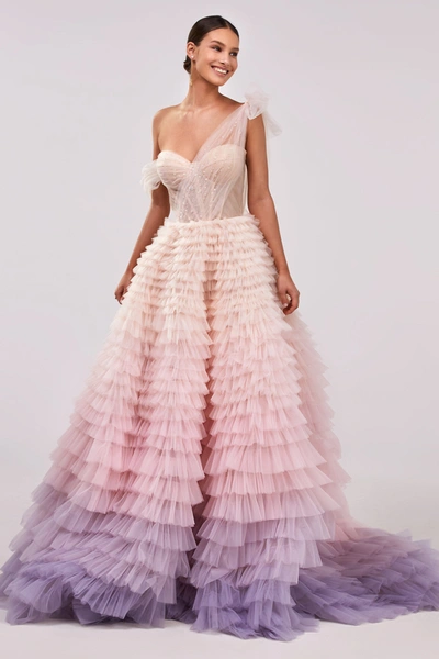 Milla Charming Ball Gown With The Frill-layered Ombre Maxi Skirt In Lavender