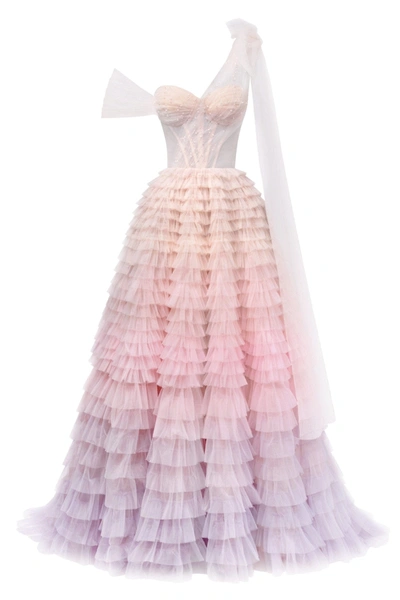 Shop Milla Charming Ball Gown With The Frill-layered Ombre Maxi Skirt In Lavender