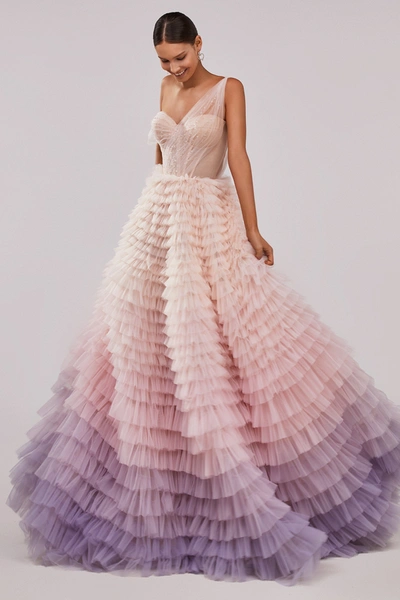 Shop Milla Charming Ball Gown With The Frill-layered Ombre Maxi Skirt In Lavender