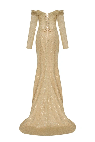 Shop Milla Golden Romantic Off-the-shoulder Sparkling Long Dress