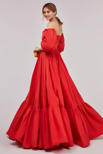 Milla Carmen Puffy Dress With Voluminous Off-the-shoulder Sleeves In Red