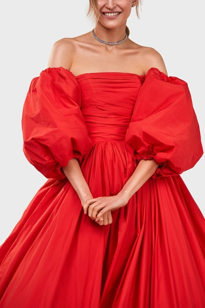 Milla Carmen Puffy Dress With Voluminous Off-the-shoulder Sleeves In Red