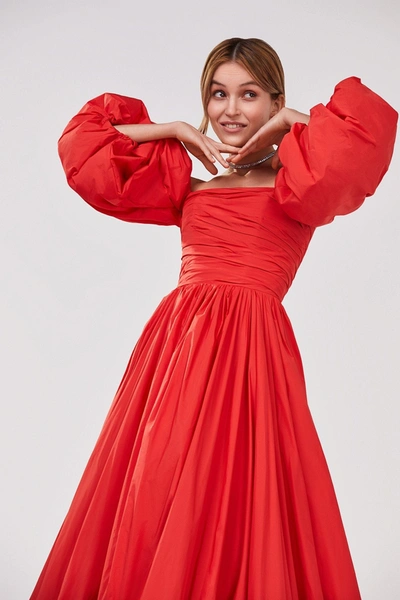 Milla Carmen Puffy Dress With Voluminous Off-the-shoulder Sleeves In Red