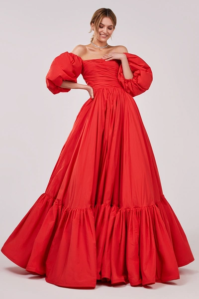 Milla Carmen Puffy Dress With Voluminous Off-the-shoulder Sleeves In Red