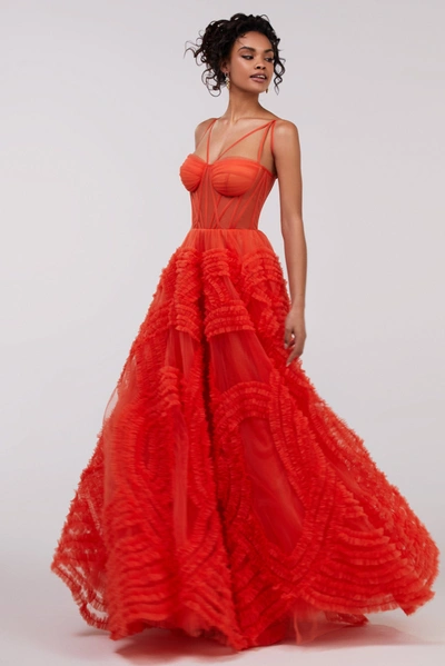 Milla Tangerine Tulle Ornament Maxi Dress In Orange