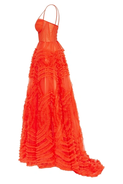 Milla Tangerine Tulle Ornament Maxi Dress In Orange