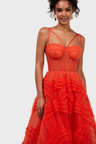 Milla Tangerine Tulle Ornament Maxi Dress In Orange