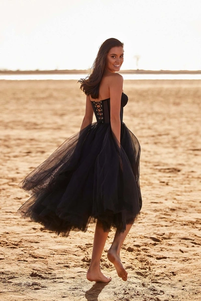 Milla Black Strapless Puffy Midi Tulle Dress