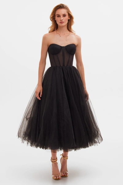 Milla Black Strapless Puffy Midi Tulle Dress