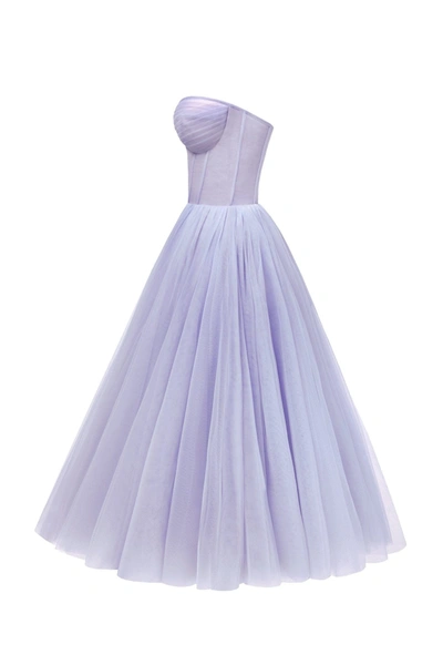 Shop Milla Lavender Strapless Puffy Midi Tulle Dress