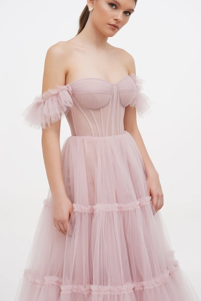 Shop Milla Misty Rose Ruffled Tulle Midi Dress