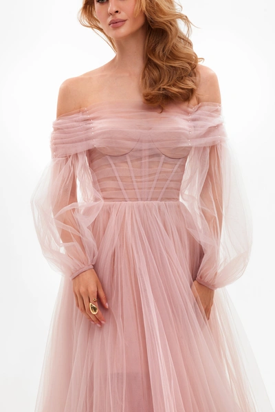Milla Misty Rose Sheer Sleeves Maxi Tulle Dress In Misty Rose
