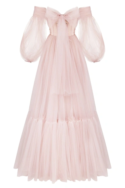 Shop Milla Misty Rose Sheer Sleeves Maxi Tulle Dress