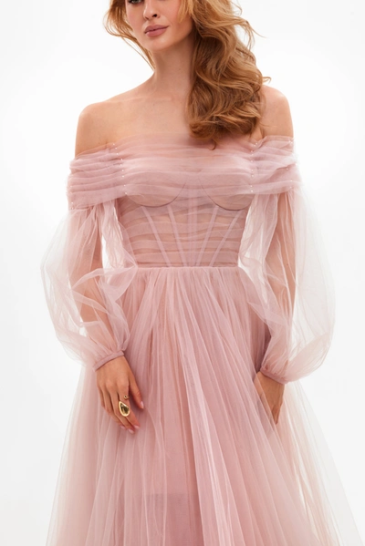 Shop Milla Misty Rose Sheer Sleeves Maxi Tulle Dress