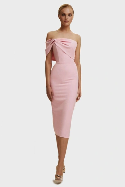 Milla Pink Classy Midi Dress With Open Neckline In Pink