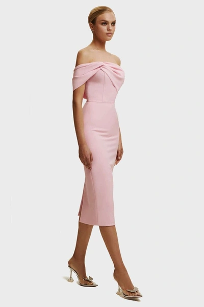 Milla Pink Classy Midi Dress With Open Neckline In Pink