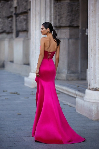 Shop Milla Fuchsia Strapless Evening Gown With Thigh Slit