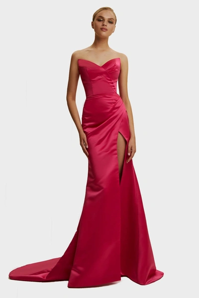 Milla Fuchsia Strapless Evening Gown With Thigh Slit In Fuchsia