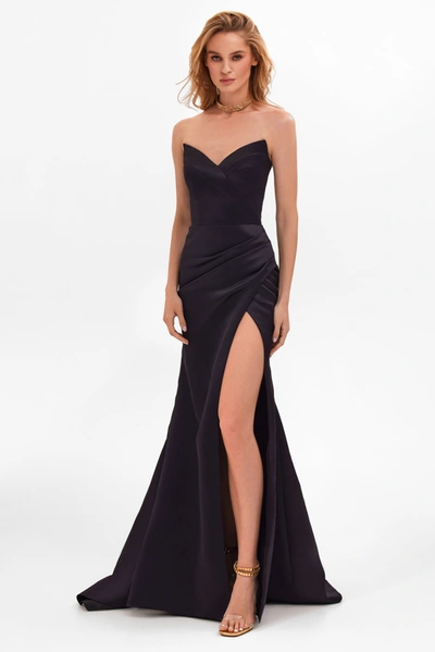 MILLA BLACK STRAPLESS EVENING GOWN WITH THIGH SLIT 