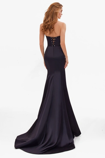 Milla Black Strapless Evening Gown With Thigh Slit In Black