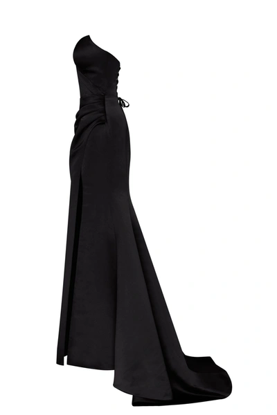 Milla Black Strapless Evening Gown With Thigh Slit In Black
