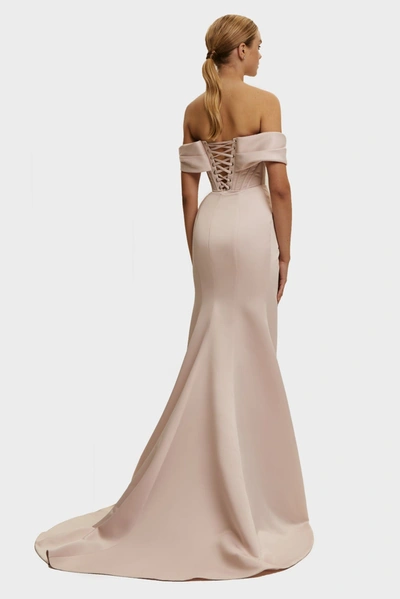 Milla Misty Rose Princess Strapless Gown With Thigh Slit In Misty Rose