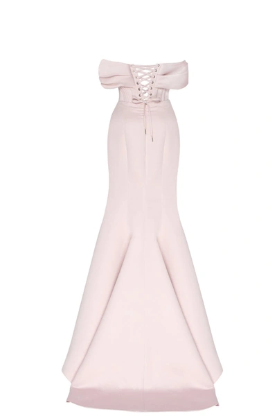 Milla Misty Rose Princess Strapless Gown With Thigh Slit In Misty Rose