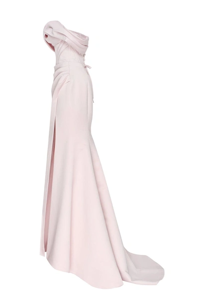 Milla Misty Rose Princess Strapless Gown With Thigh Slit In Misty Rose