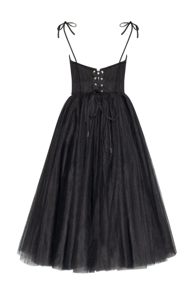 Milla Black Tie-strap Cocktail Dress With The Elegant Corset Embroidery In Black