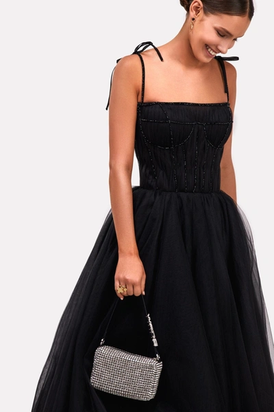 Milla Black Tie-strap Cocktail Dress With The Elegant Corset Embroidery In Black
