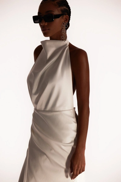 Milla White Mock Neck Sleeveless Low Slit Dress In White