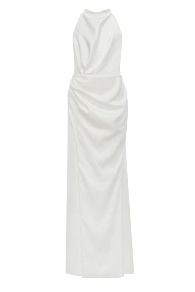 Milla White Mock Neck Sleeveless Low Slit Dress In White