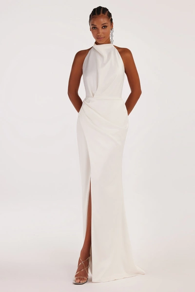 Milla White Mock Neck Sleeveless Low Slit Dress In White