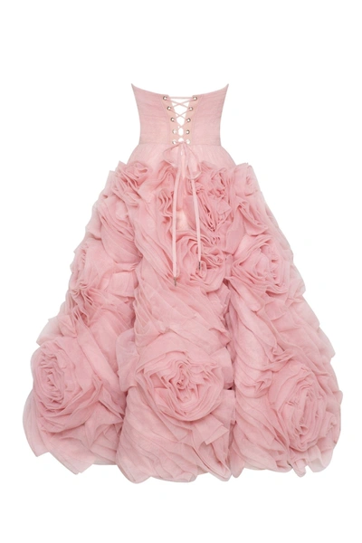 Milla Dramatically Flowered Tulle Dress In Misty Pink In Misty Rose
