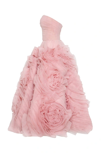 Milla Dramatically Flowered Tulle Dress In Misty Pink In Misty Rose