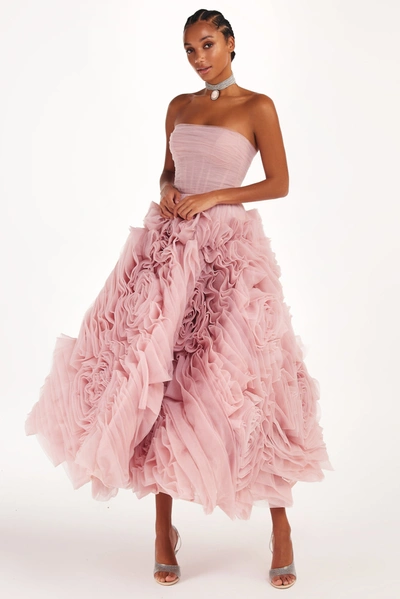 Milla Dramatically Flowered Tulle Dress In Misty Pink In Misty Rose