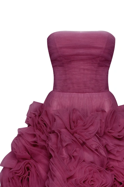 Milla Dramatically Flowered Tulle Dress In Wine Color In Wine