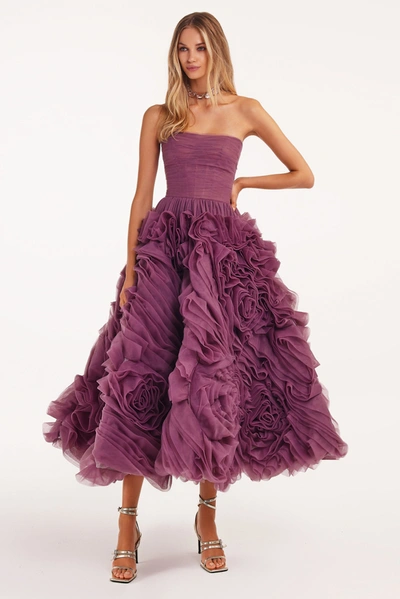 Shop Milla Dramatically Flowered Tulle Dress In Wine Color