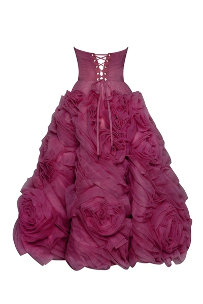 Milla Dramatically Flowered Tulle Dress In Wine Color In Wine