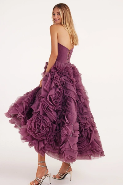 Milla Dramatically Flowered Tulle Dress In Wine Color In Wine